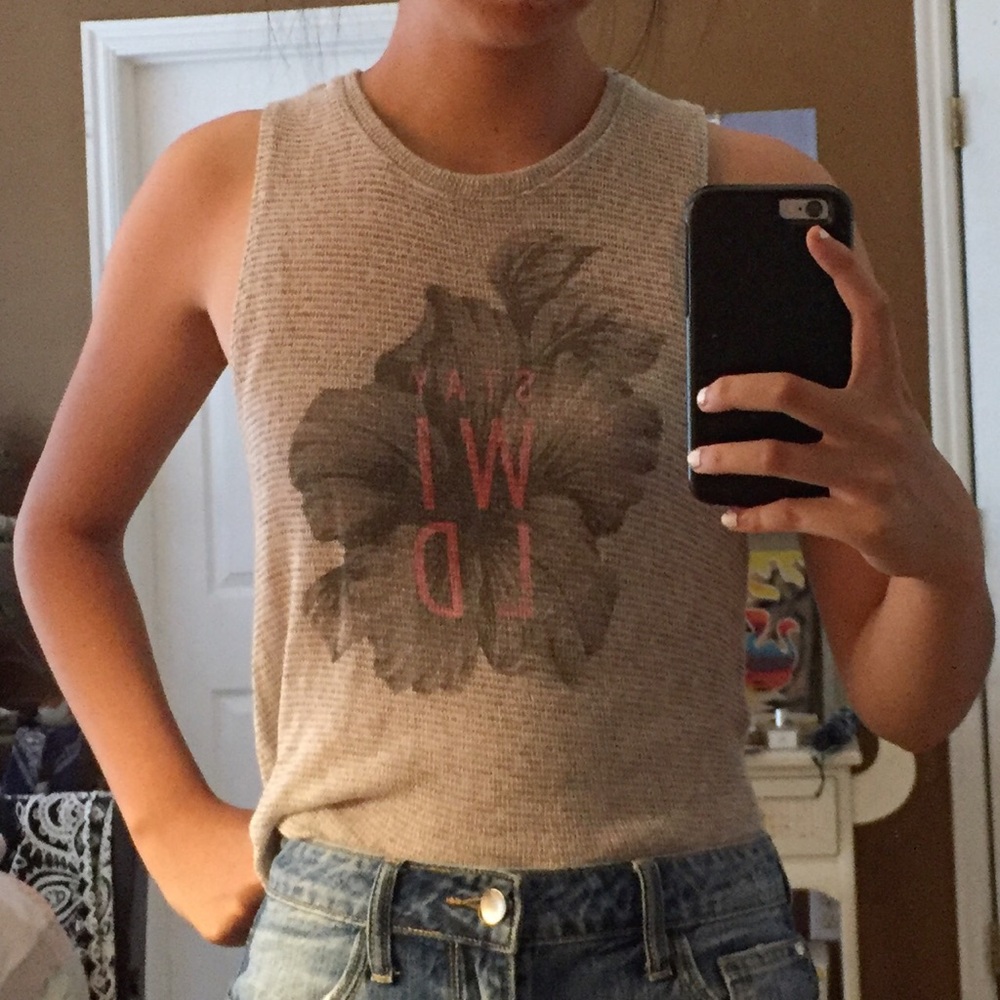 Stay Wild Tan Crochet Tank Top from AE